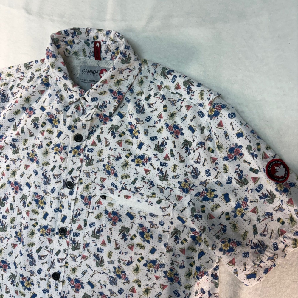 Canada Weathergear Mens Tropical Beach Print‎ Short Sleeve Button Down Shirt M